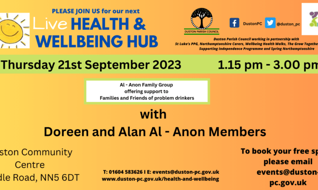 Duston Parish Council next wellbeing talk on supporting family and friends of problem drinkers
