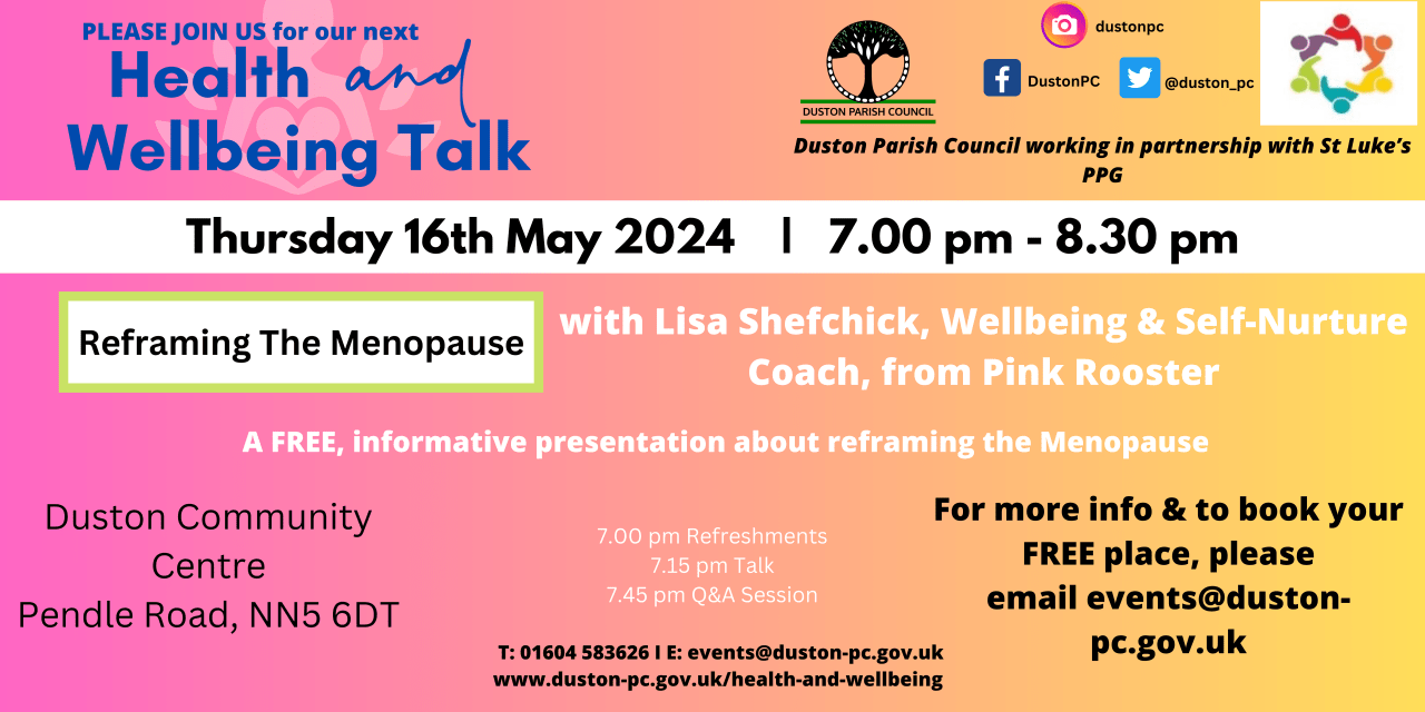 Duston Parish Council Event – reframing the menopause with Lisa Shefchick